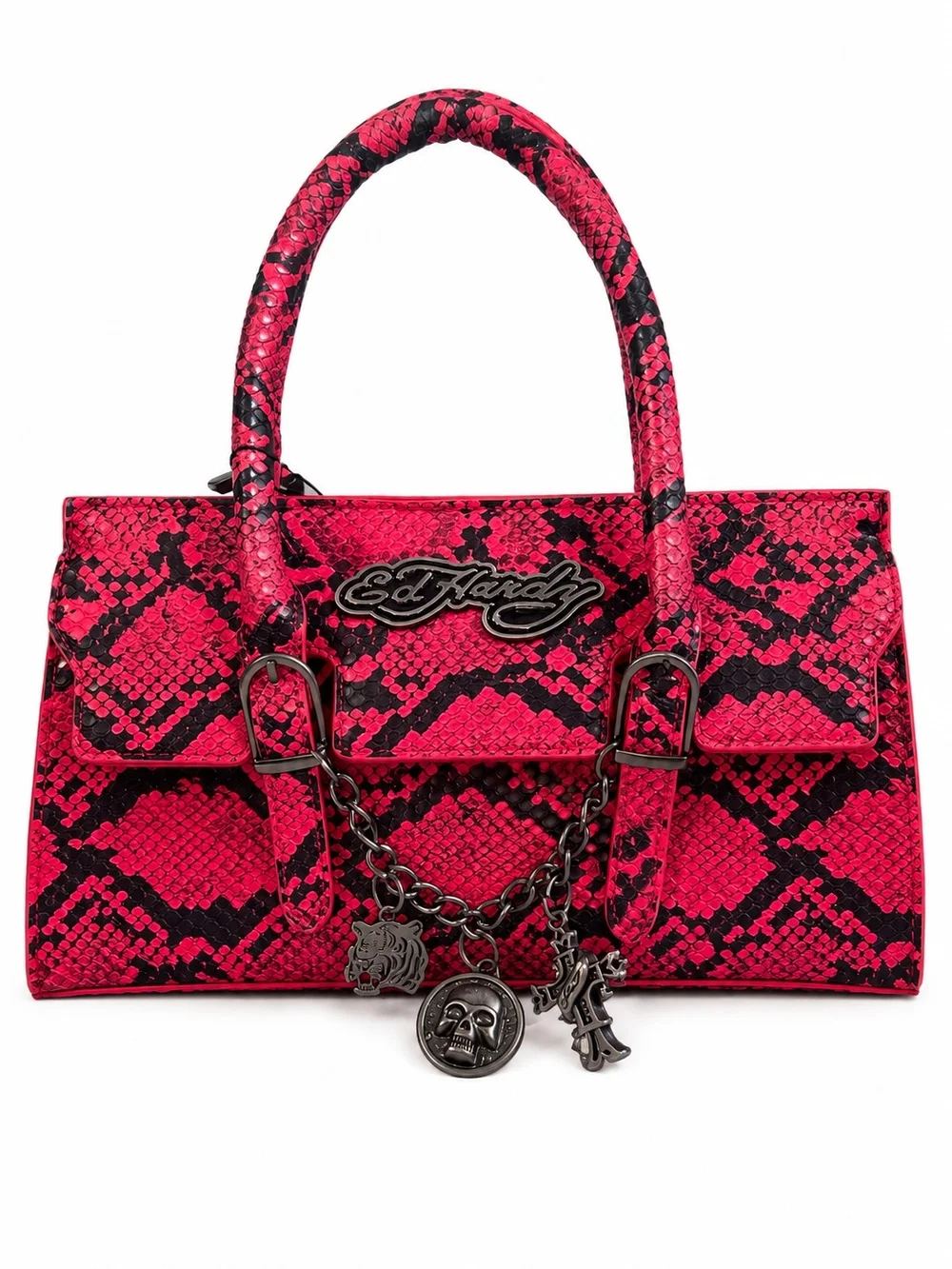🆕️Ed Hardy Red Snake Satchel Shoulder Bag NWT Vegan Leather Charm Purse